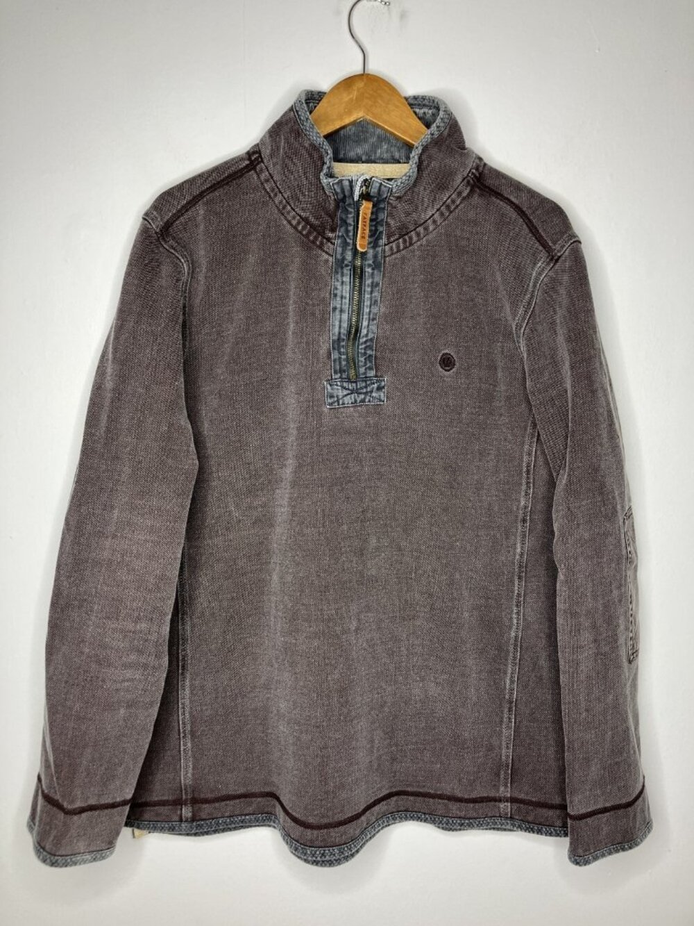 FatFace Men's XL 1/4 Zip Pullover Sweater Brown Cotton